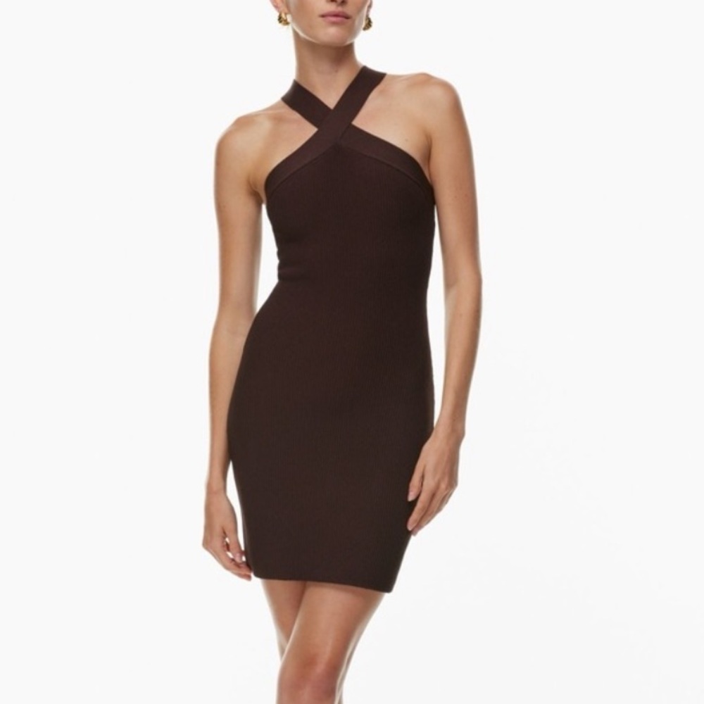 Aritzia Babaton Dark Brown Halter Mini Dress